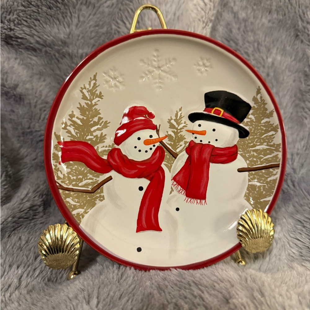 St. Nicholas Square Snowman Plate - Red and Gold